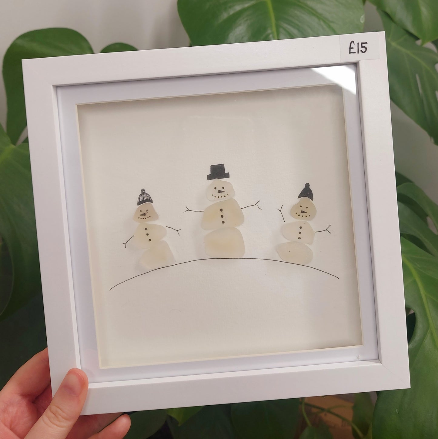 Snowman Trio Seaglass Art