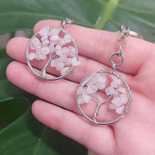 Rose Quartz Tree of Life Keyring