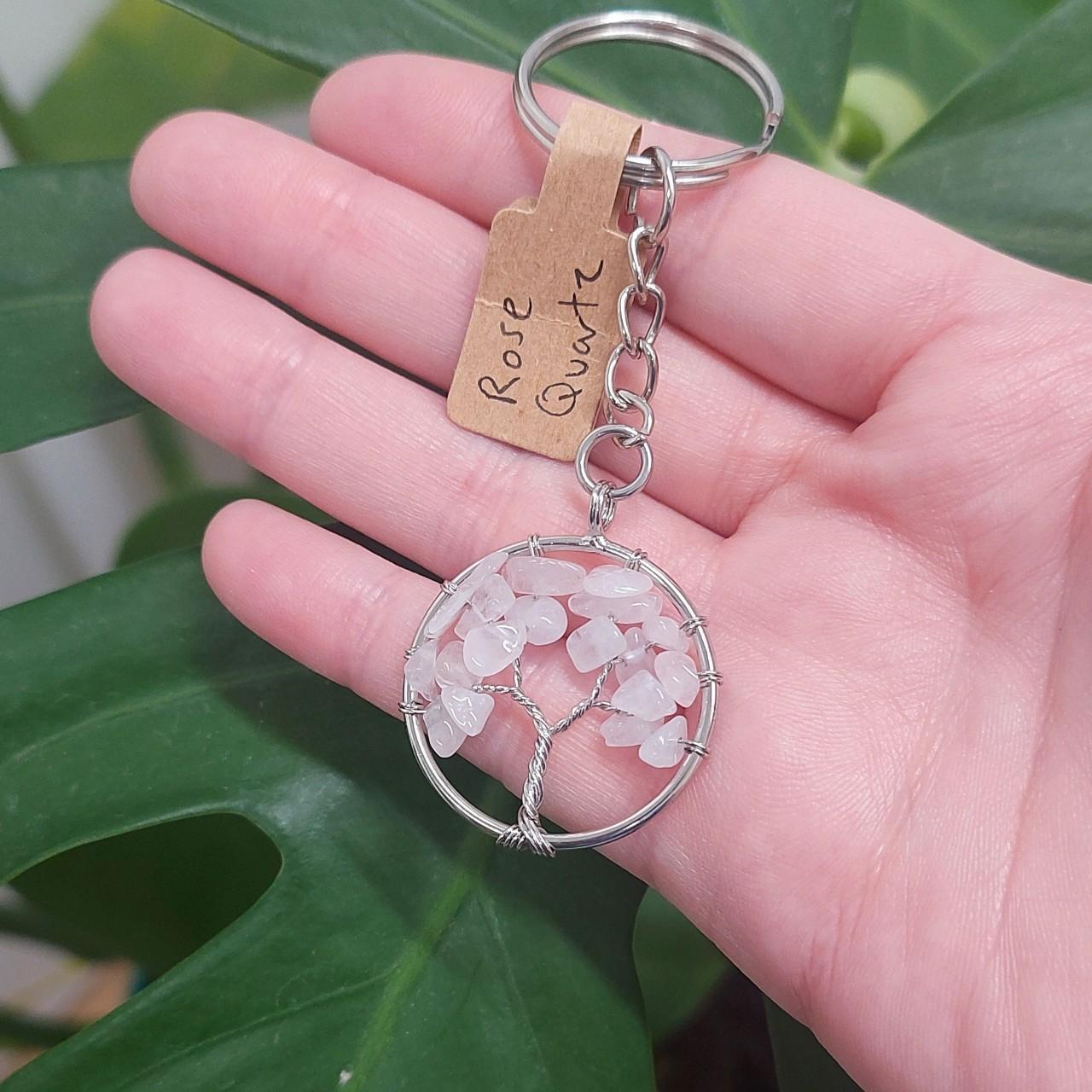 Rose Quartz Tree of Life Keyring