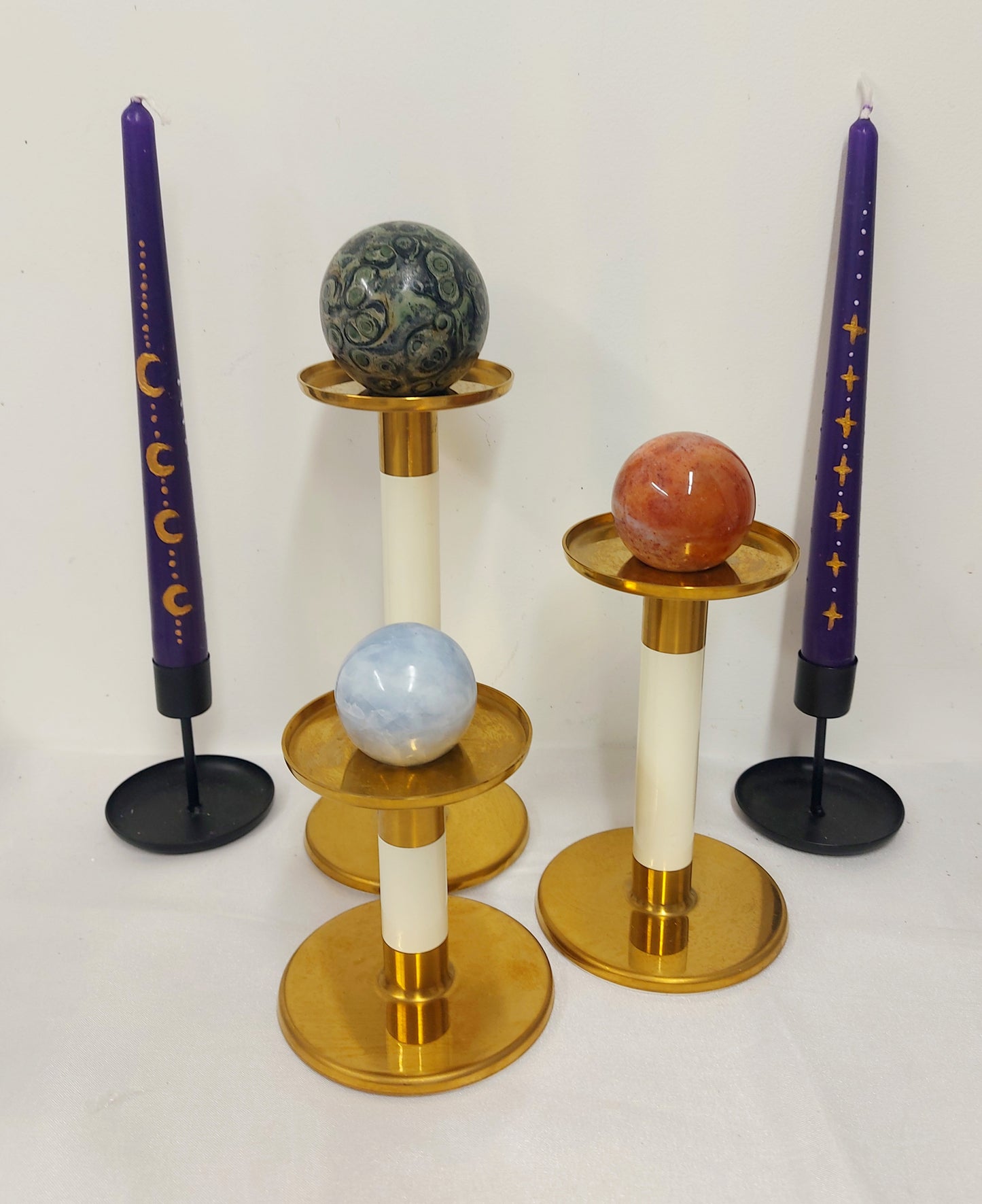 White Brass Sphere Stand / Candlestick