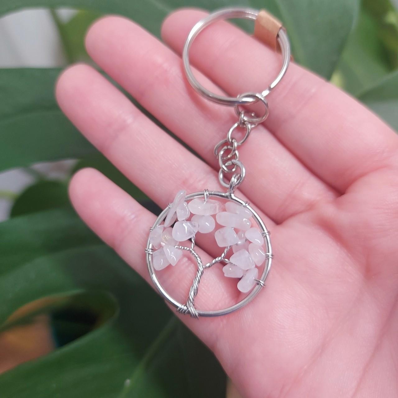 Rose Quartz Tree of Life Keyring