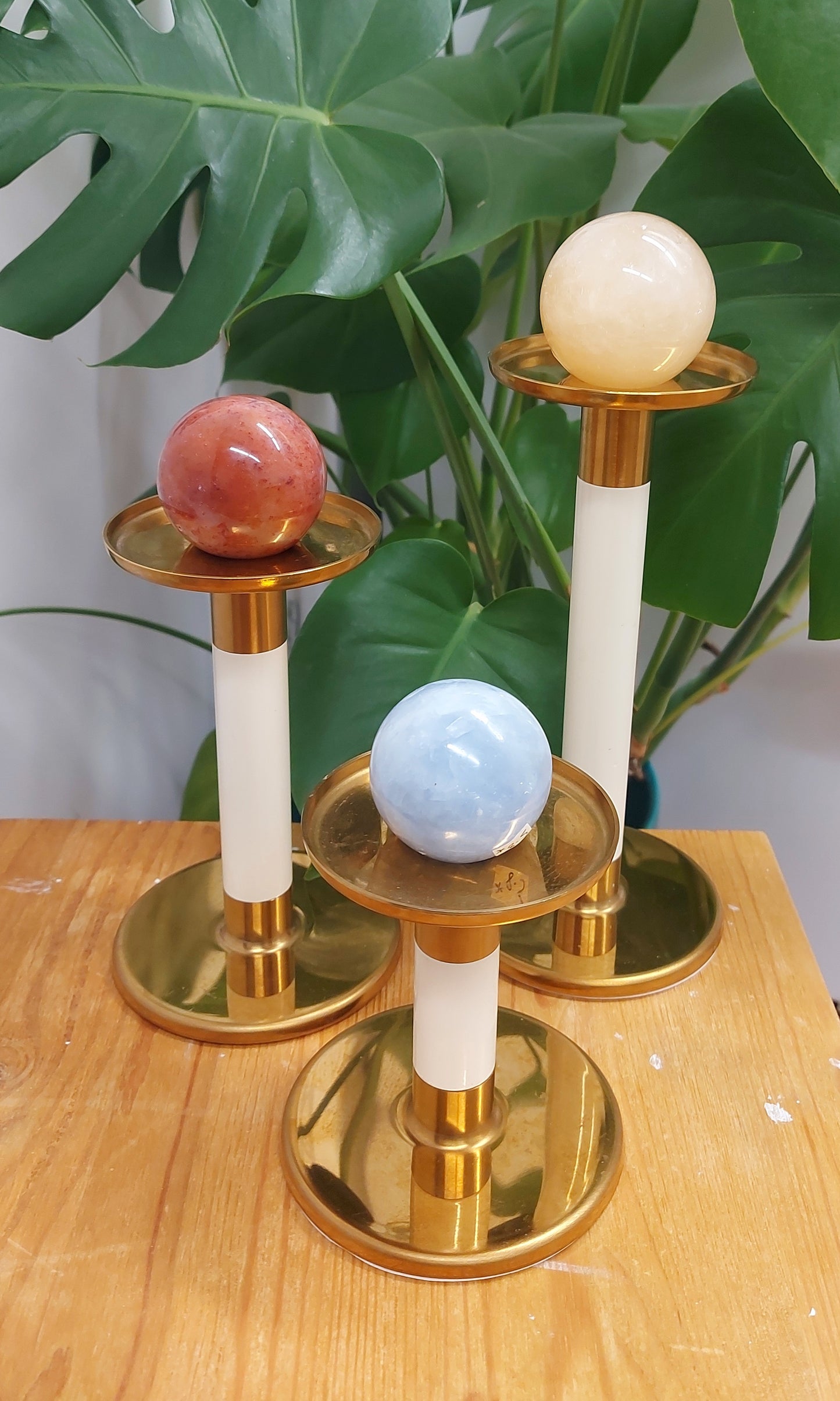 White Brass Sphere Stand / Candlestick
