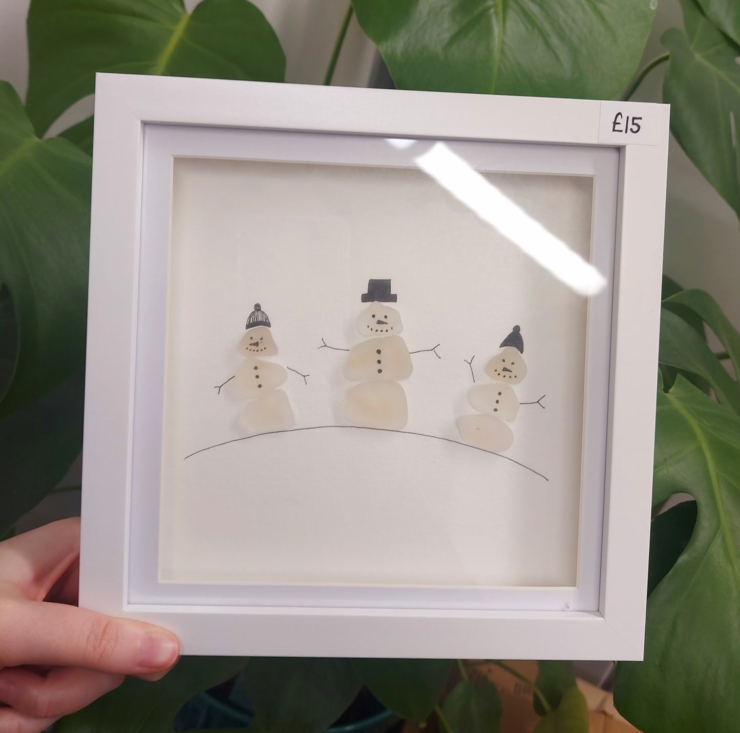 Snowman Trio Seaglass Art