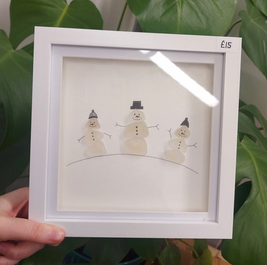 Snowman Trio Seaglass Art