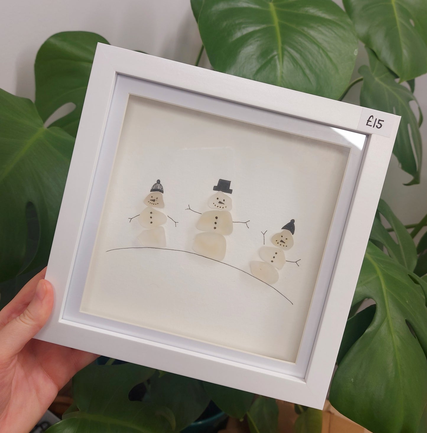 Snowman Trio Seaglass Art