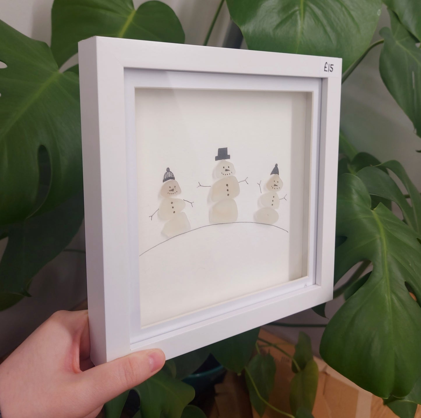 Snowman Trio Seaglass Art